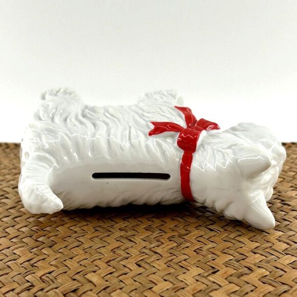 Knobler West Highland White Scottish Terrier Piggy Bank.  6" L x 5" H x 2 1/2" W - Picture 4 of 7